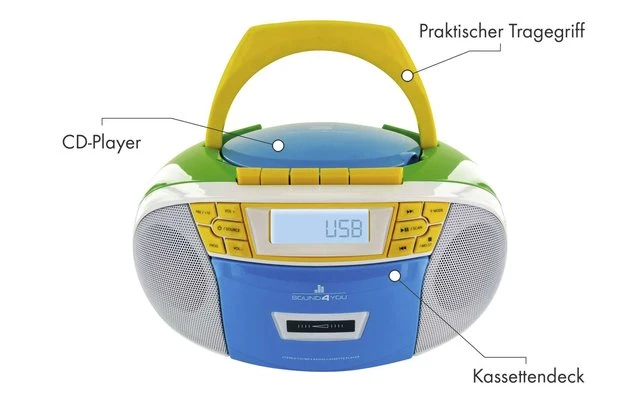 Schwaiger FM/CD/Kassette Boombox Tragbarer CD-Player, Bunt 3 Schwaiger FM/CD/Kassette Boombox Tragbarer CD-Player, Bunt