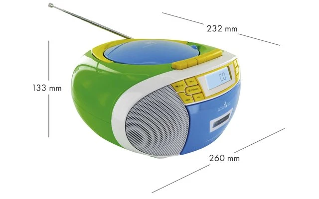 Schwaiger FM/CD/Kassette Boombox Tragbarer CD-Player, Bunt 5 Schwaiger FM/CD/Kassette Boombox Tragbarer CD-Player, Bunt – Bild 3